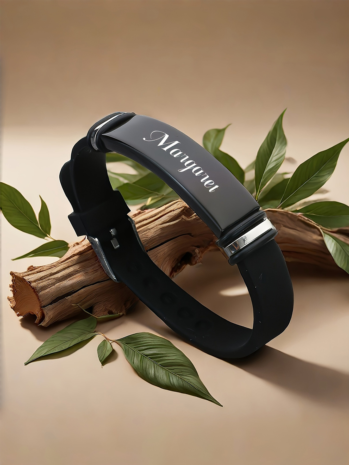 Customizable Men's Personalized Black Bracelet, Stainless Steel Custom Name ID Bracelet